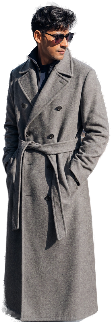 Vaibhav Chajjer standing in a long grey overcoat